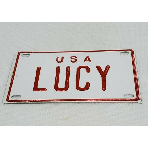 U.S.A Lucy Personalized White & Red Mini Collectible Bike License Plate - Picture 8 of 10